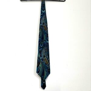 John Henry USA Vintage Green Blue 100% silk peacock feather brocade Neck Tie